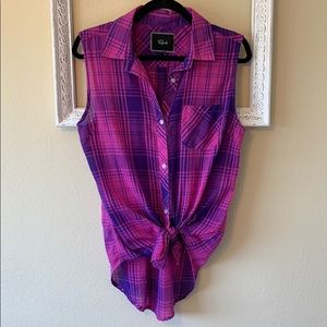 Rails Pink Plaid Sleeveless Button Down